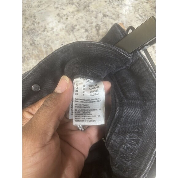 American Eagle Curvy Highest Rise Flare Jeans Black Button Fly Stretch size 00 - Picture 6 of 10